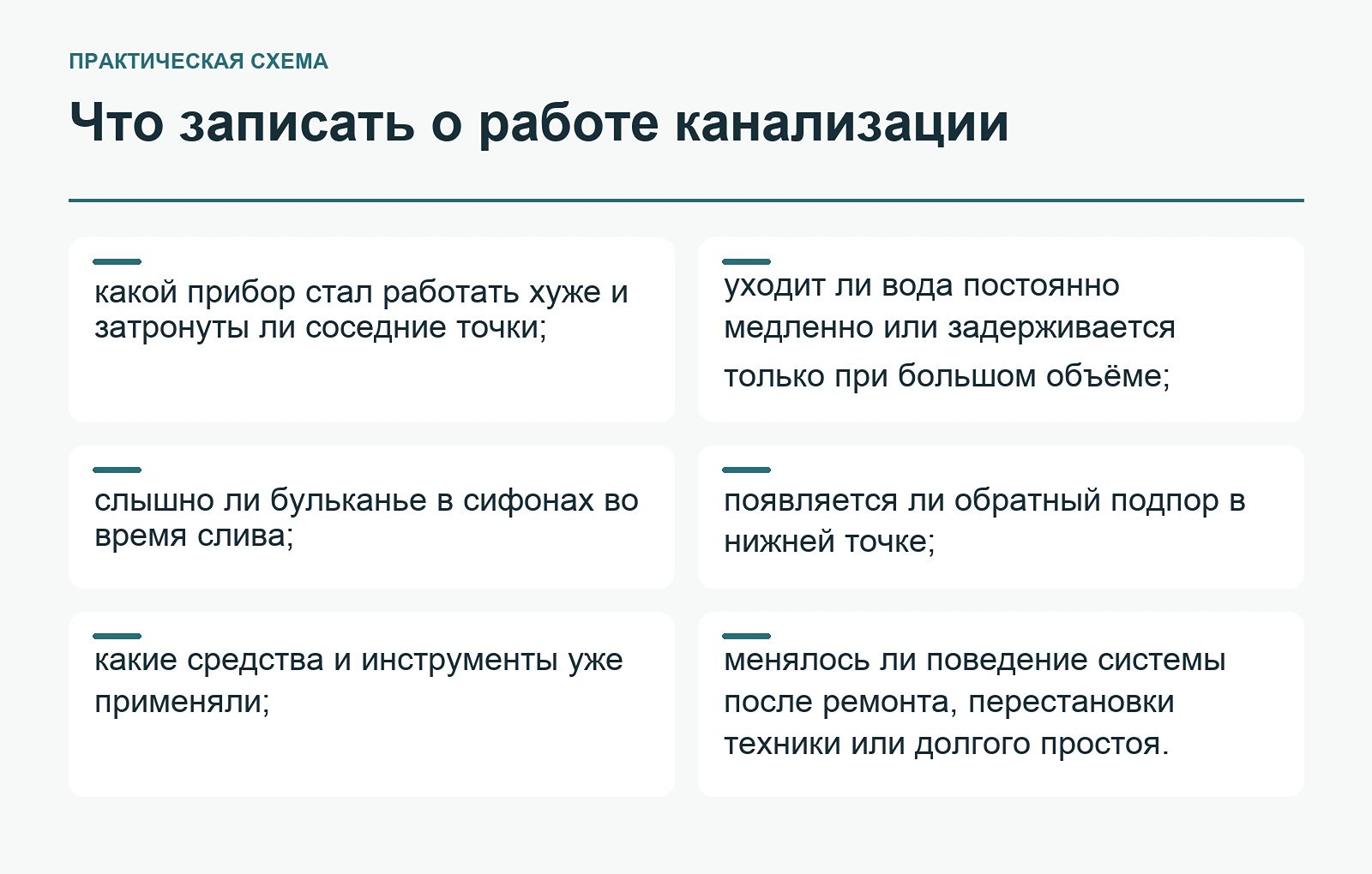 Что записать о работе канализации
